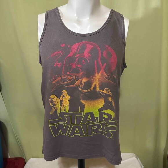 Star Wars Darth Vader Luke Skywalker Men's Gray Tank Top Size Medium Fifth Sun - Picture 1 of 3